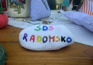 Kamyk z kolorowym napisem ŚDS Radomsko